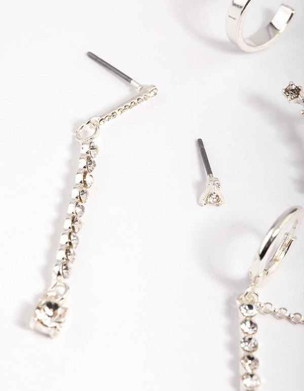 Silver Clear Stone Stud Earring Pack