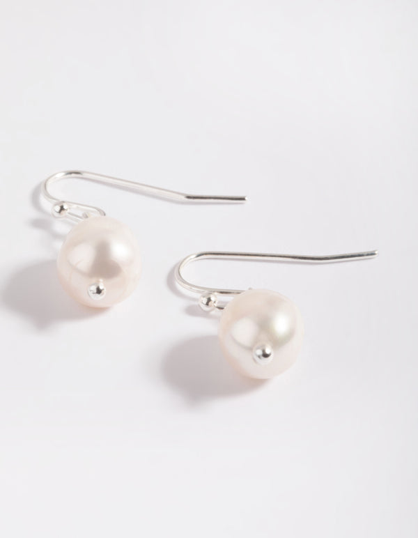 Silver Plated Brass Pearl Drop Earrings