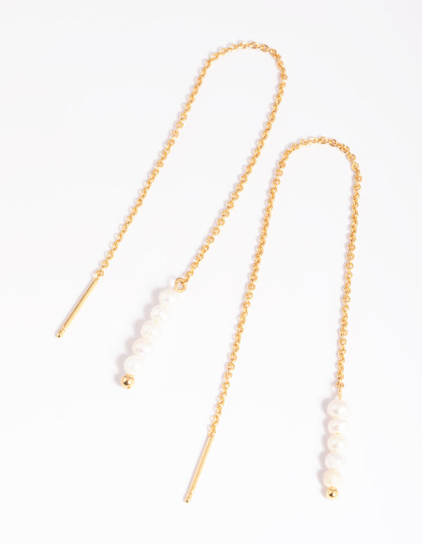 Gold Plated Pearl Thread Through Earrings