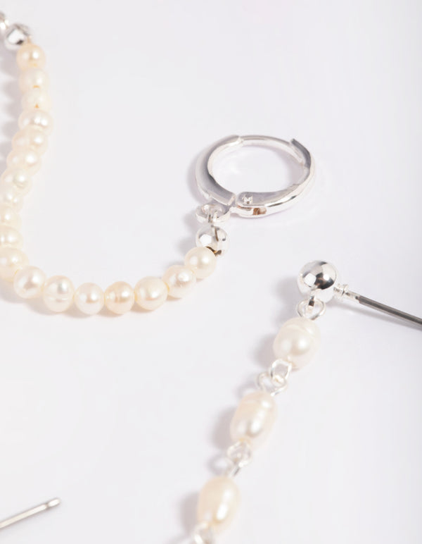 SIlver Plated Pearl Chain Earring Stack 6-Pack