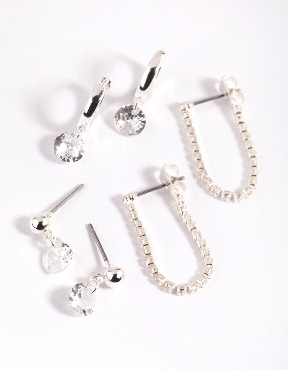 Silver Plated Brass Cubic Zirconia Earring Stack 6-Pack