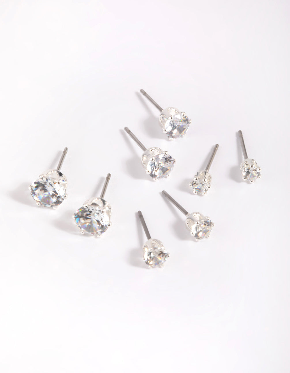 Silver Plated Brass Cubic Zirconia Ascending Earring Stack 8-Pack