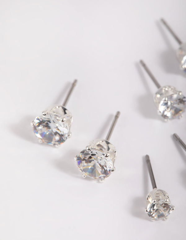 Silver Plated Brass Cubic Zirconia Ascending Earring Stack 8-Pack