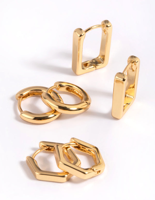 Gold Plated Brass Hexagon Earring Stack 6-Pack