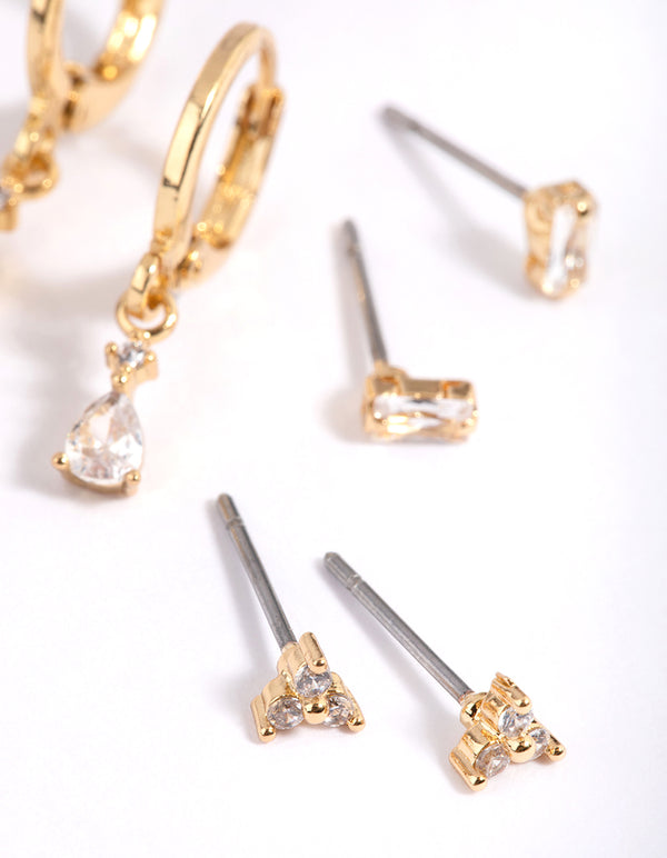 Gold Plated Brass Pear Cubic Zirconia Huggie Hoop Earrings