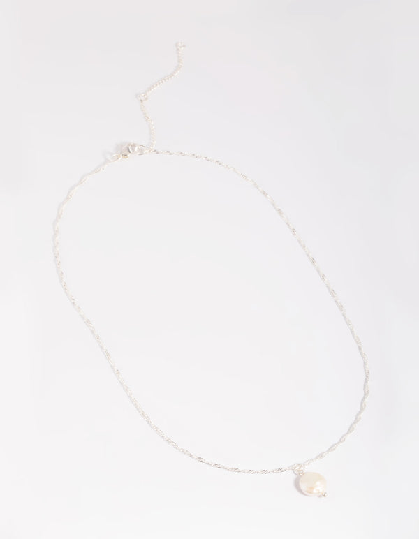 Silver Plated Brass Flat Pearl Necklace