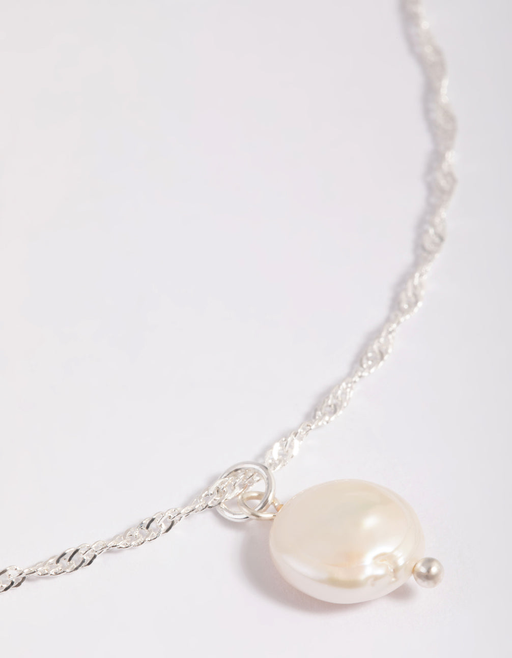 Silver Plated Brass Flat Pearl Necklace