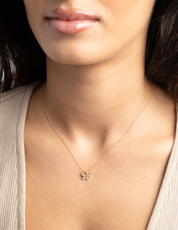Gold Plated Brass Pave Butterfly Necklace