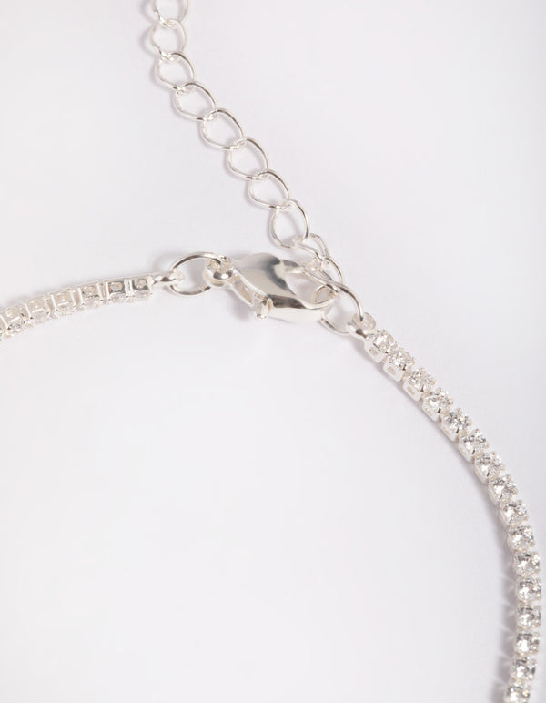 Silver Plated Brass Cubic Zirconia Charm Bracelet