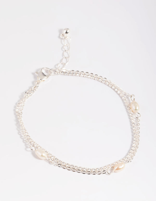 Silver Plated Brass Cubic Zirconia Pearl Bracelet