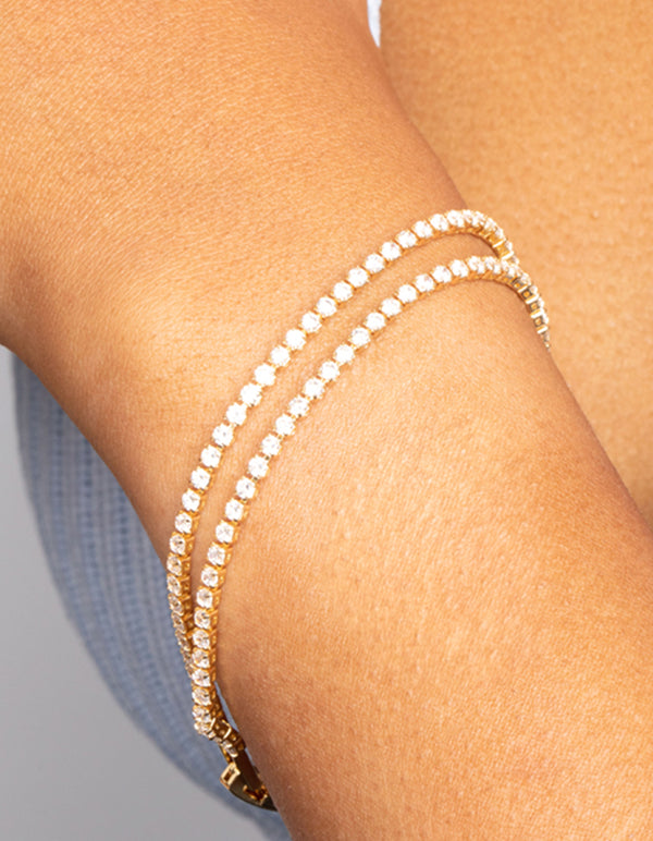 Gold Plated Cubic Zirconia Layered Bracelet