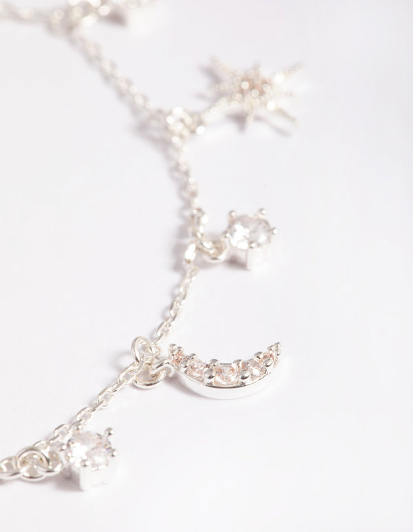 Silver Plated Brass Celestial Star Charm Bracelet