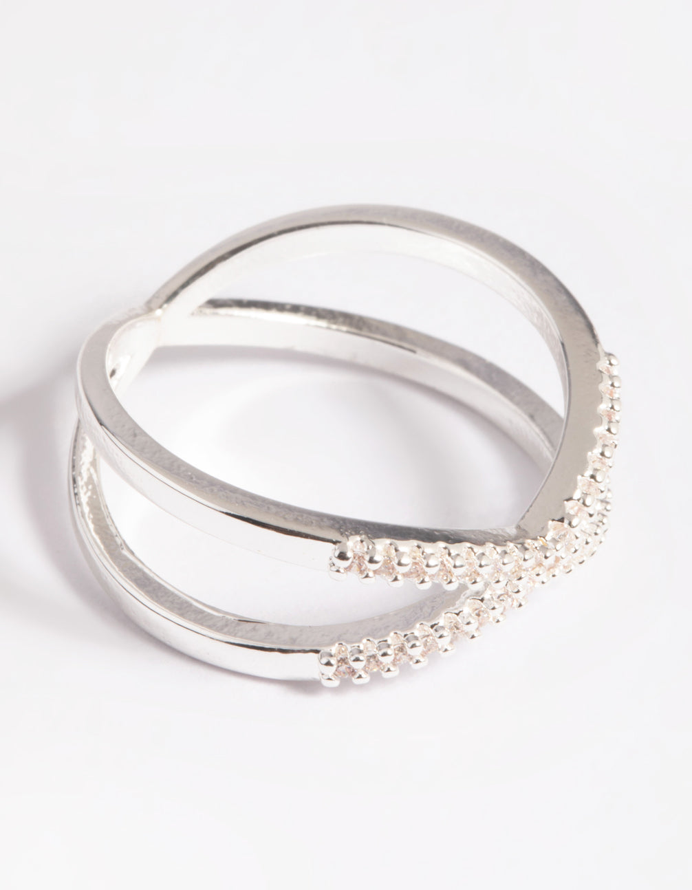 Silver Plated Cubic Zirconia Crossover Ring