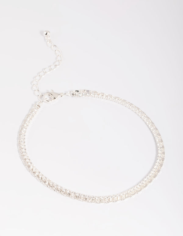 Silver Plated Brass Cubic Zirconia Anklet