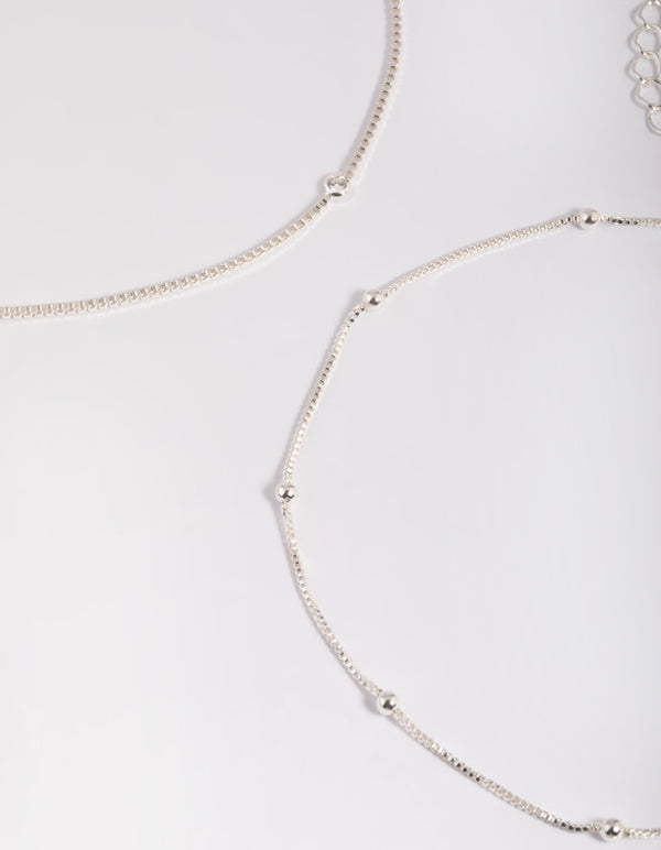 Silver Plated Brass Cubic Zirconia Ball Anklet