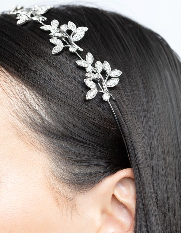 Silver Diamante Leaf Cluster Headband