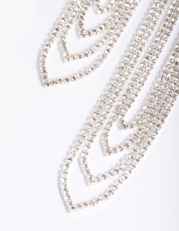 Silver Oval Diamante Drop Earrings