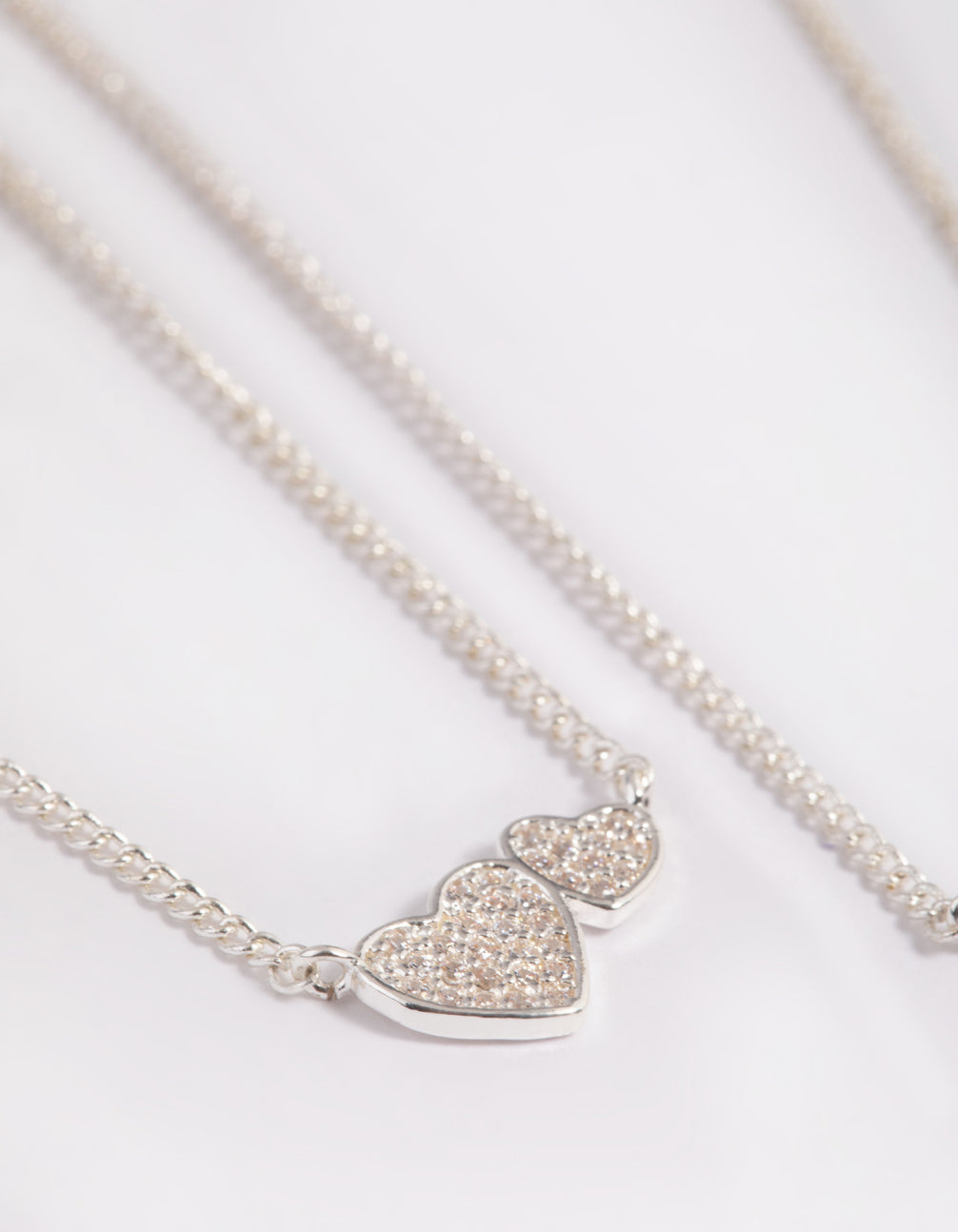 Silver Plated Brass Cubic Zirconia Hearts Necklace Set
