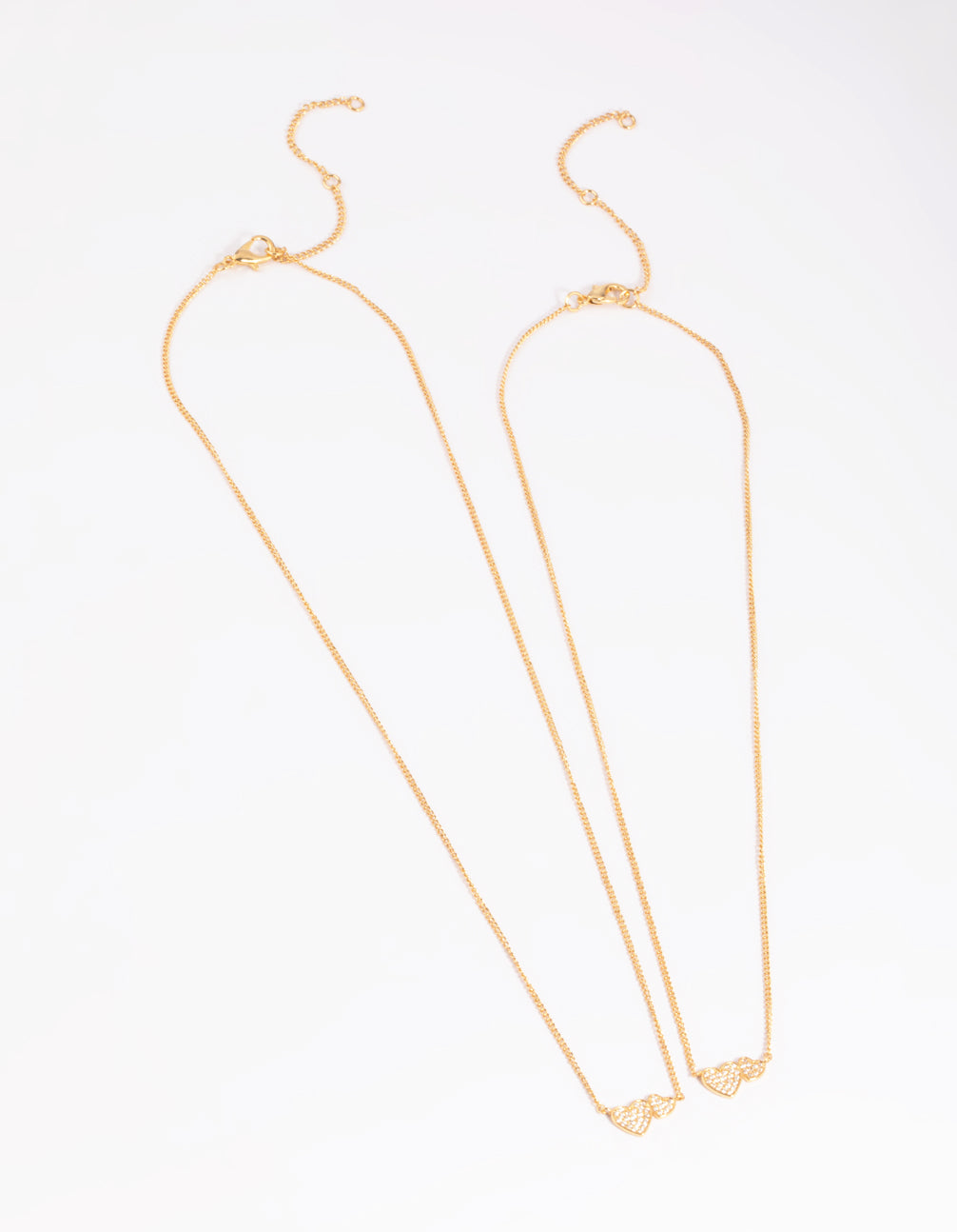 Gold Plated Brass Cubic Zirconia Linked Hearts Necklace Set