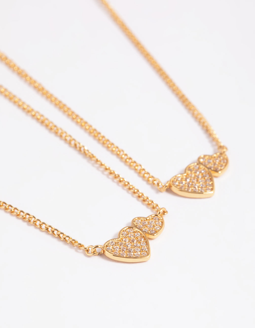 Gold Plated Brass Cubic Zirconia Linked Hearts Necklace Set