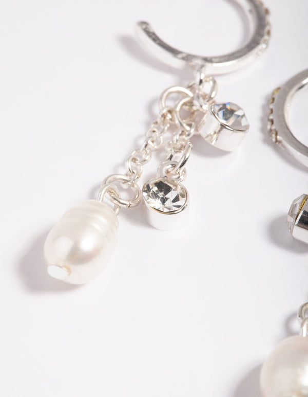 Silver Plated Freshwater Pearl Chain Drop Earrings