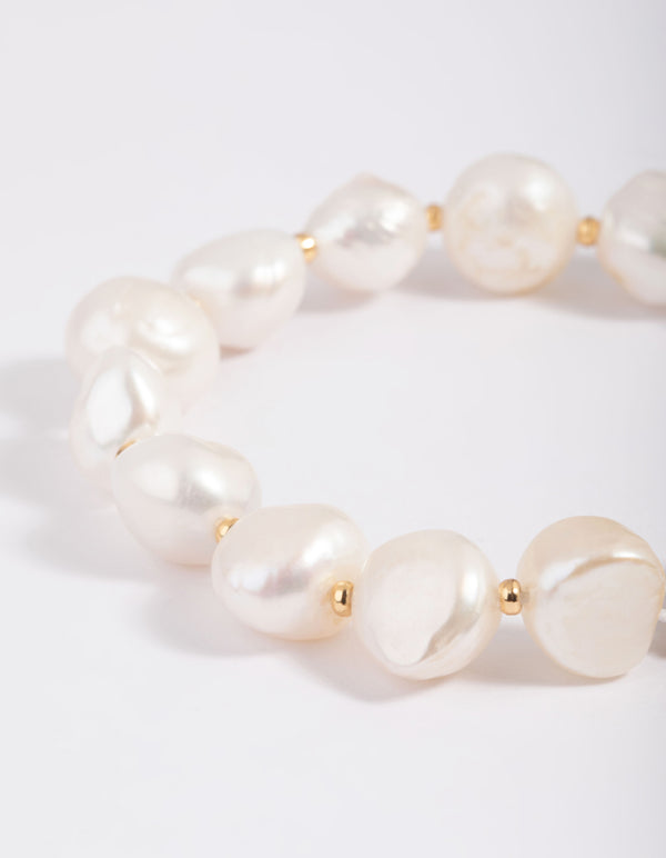 Gold Plated Freshwater Pearl Molten Fob Bracelet