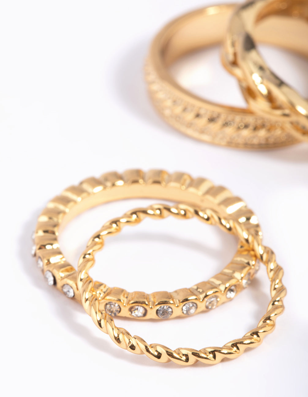Gold Plated Diamante & Pearl Mixed Band Ring Stack 5-Pack
