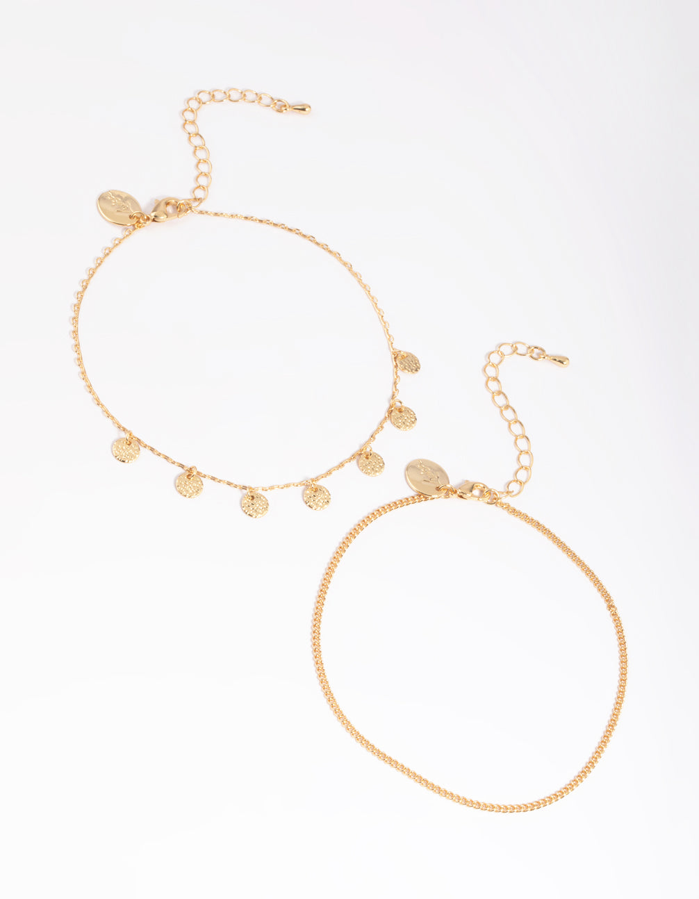 Gold Plated Molten Disc Anklet Set