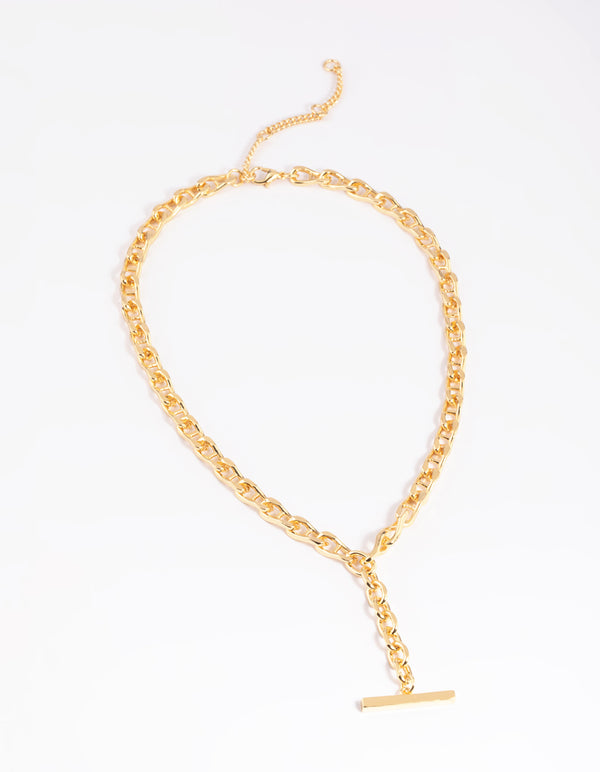 Gold Plated Detailed Chain Bar Necklace