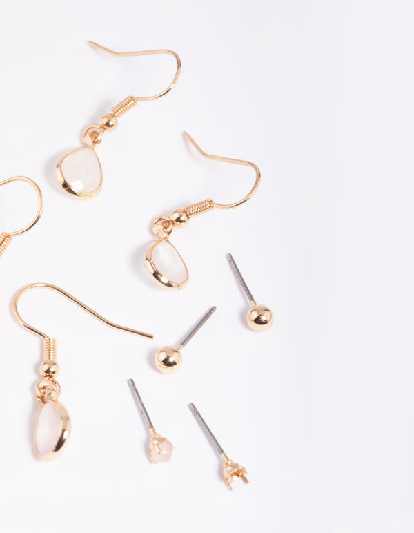 Gold Mixed Semi-Precious Stone Teardrop Earrings