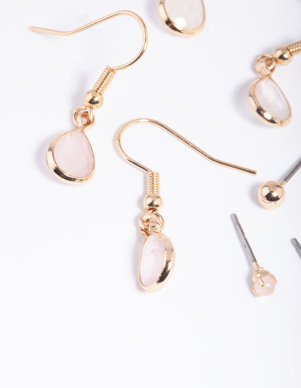 Gold Mixed Semi-Precious Stone Teardrop Earrings