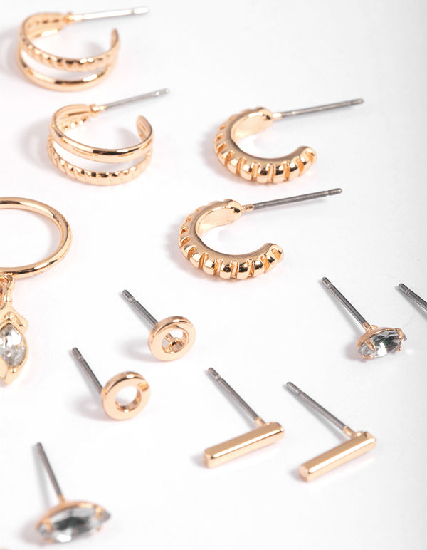 Gold Mixed Stone Stud & Hoop Earring 8-Pack