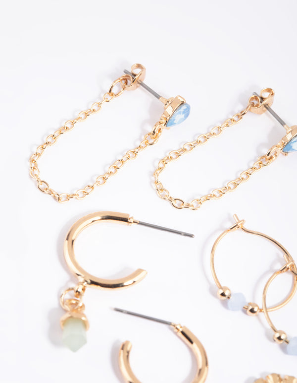 Gold & Blue Shard Stud & Hoop Earring 8-Pack