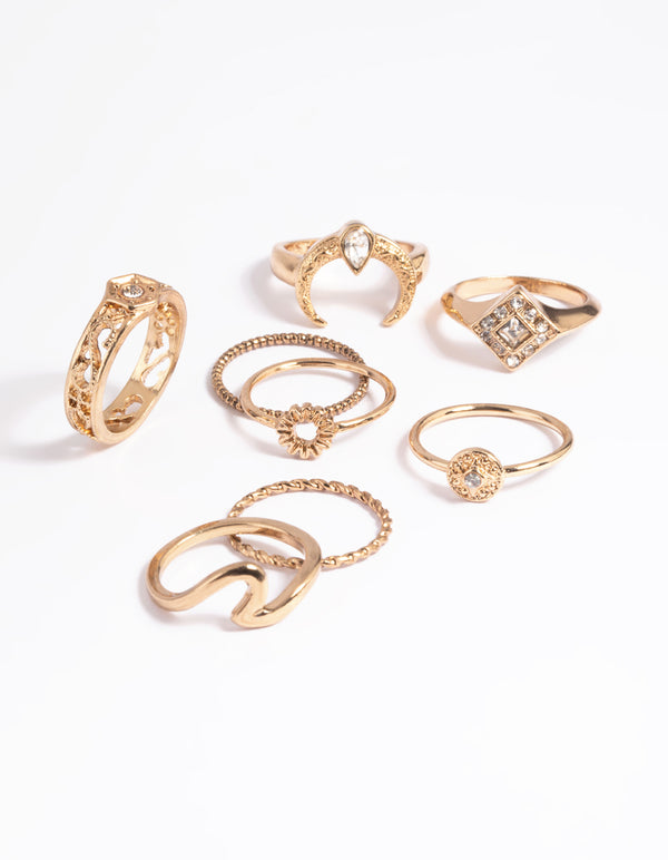 Antique Gold Crescent Ring Stack 8-Pack