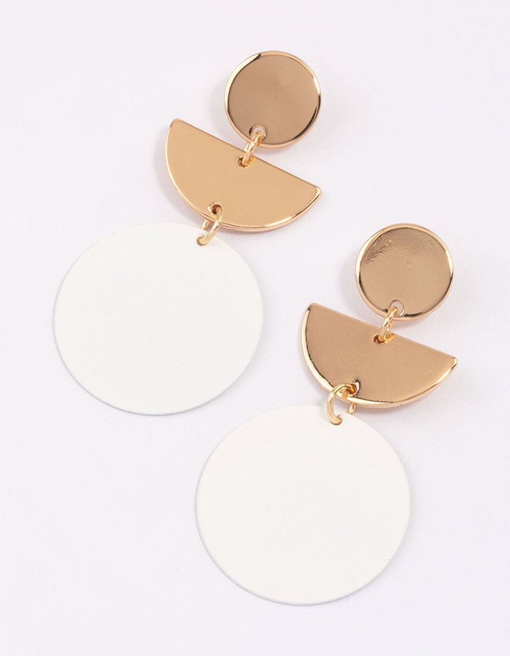 White Geometric Disc Drop Earrings