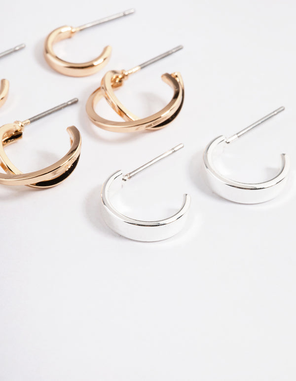 Mixed Metal Cross Over Hoop Earring Pack