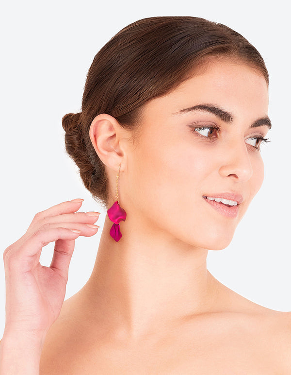 Fuchsia Chain & Petal Drop Earrings