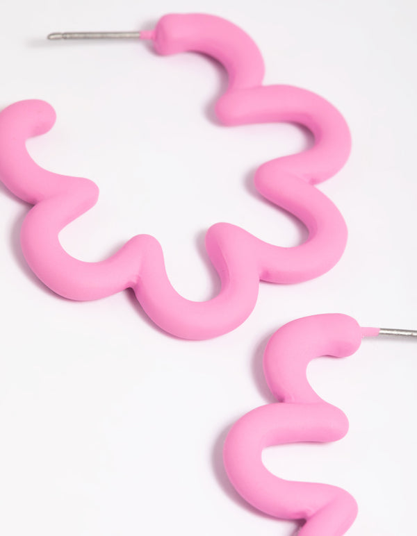 90s Matte Pink Squiggle Hoop Earrings