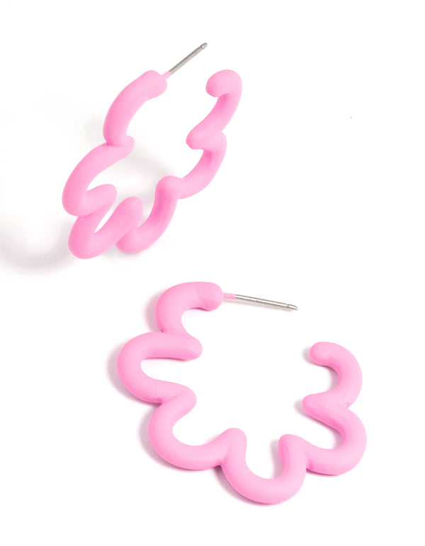 90s Matte Pink Squiggle Hoop Earrings