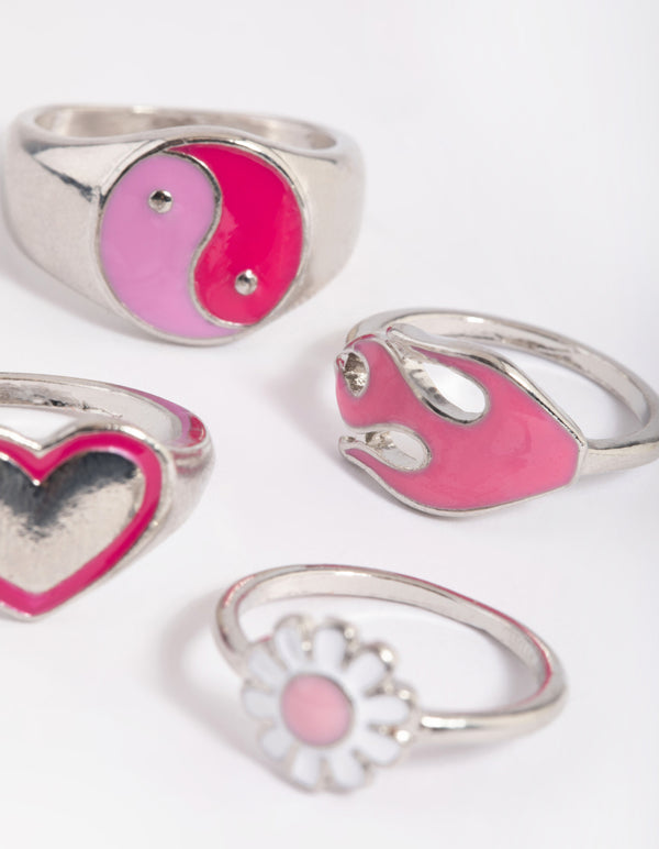 90s Flame & Daisy Ring Stack Pack