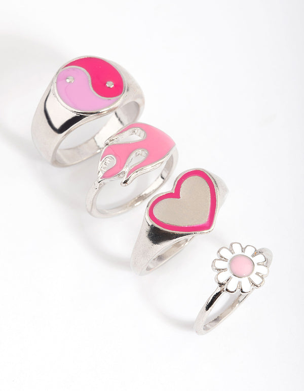90s Flame & Daisy Ring Stack Pack