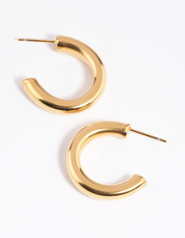 Waterproof Gold Plated Stainless Steel Medium Chunky Hoop Earrings