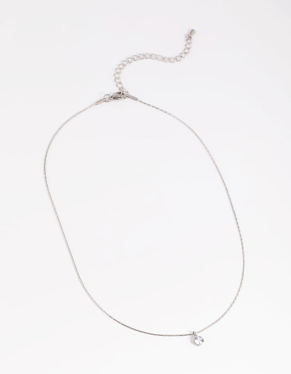 Waterproof Stainless Steel Cubic Zirconia Solitaire Necklace