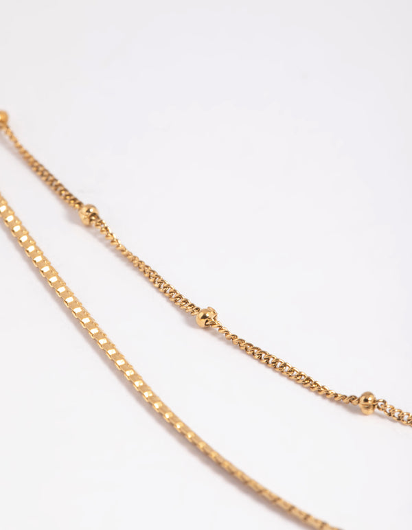 Waterproof Gold Plated Stainless Steel Mixed Chain Layered Necklace