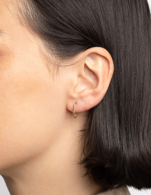 Gold Plated Sterling Silver Twisted Huggie Hoop Earrings