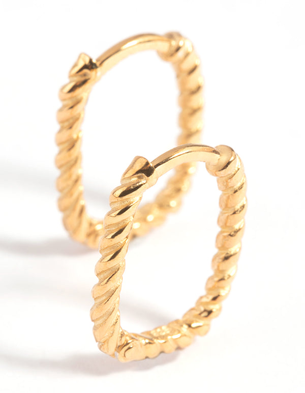 Gold Plated Sterling Silver Twisted Huggie Hoop Earrings