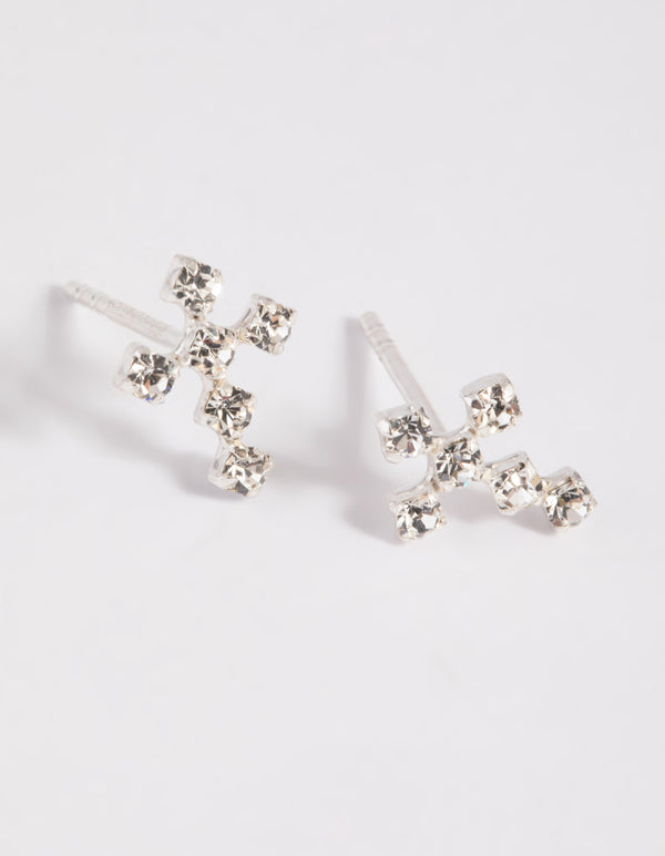 Sterling Silver Cubic Zirconia Cross Stud Earrings