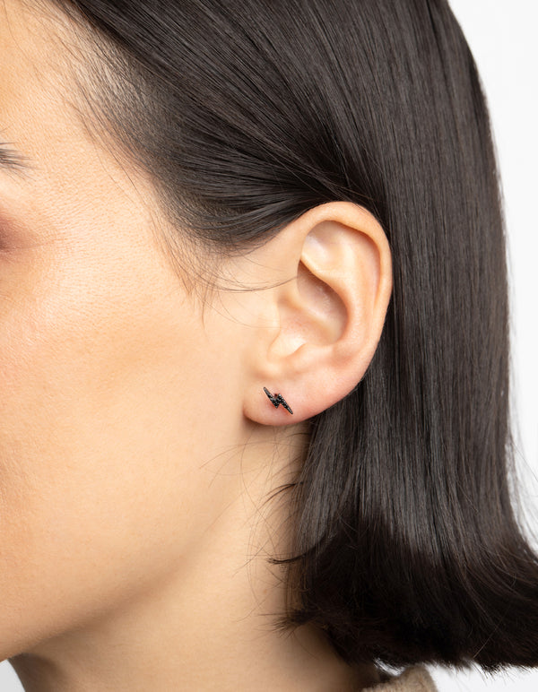 Matte Black Sterling Silver Lightning Stud Earrings