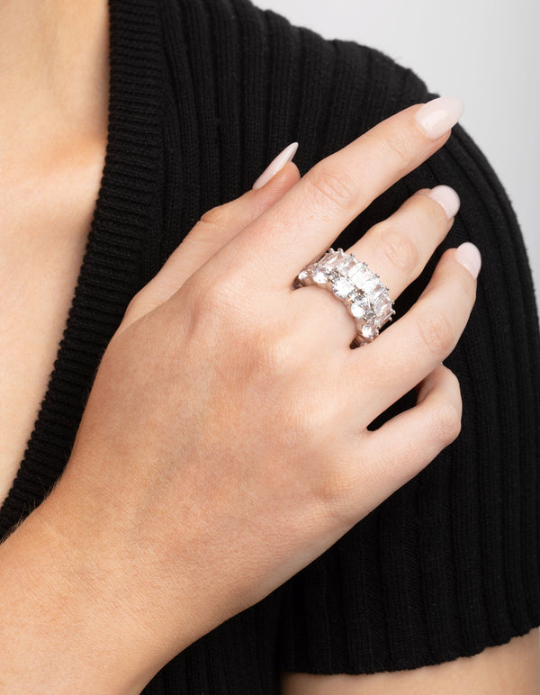 Silver Cubic Zirconia Baguette Ring Stack Pack