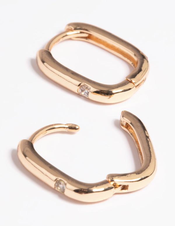 Gold Diamante Rectangular Huggie Hoop Earrings